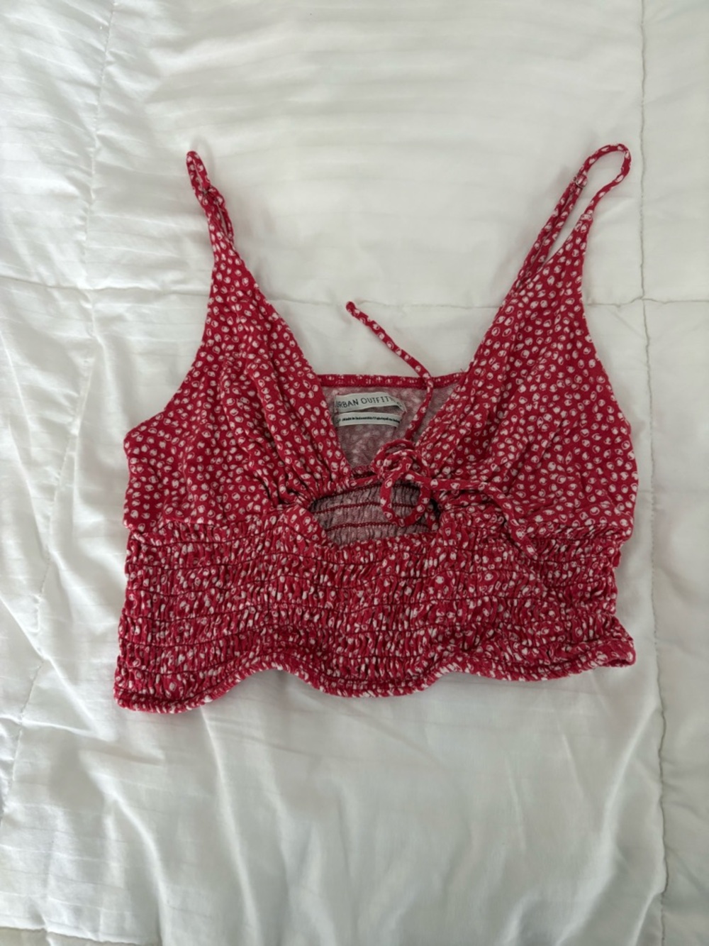 Urban Outfitters Red Floral Smocked Tie-Front Cami